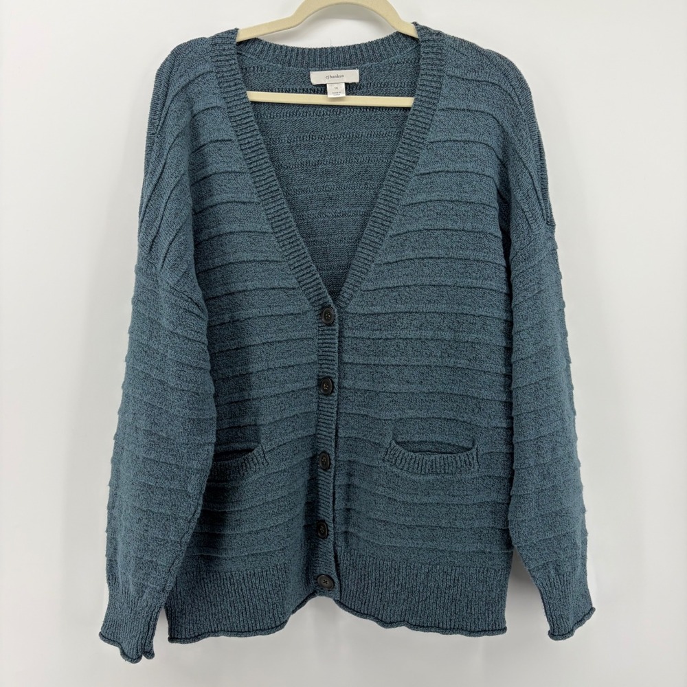 CJ Banks Teal Blue Textured Knit Button Front Cardigan Sweater Plus Size 1X